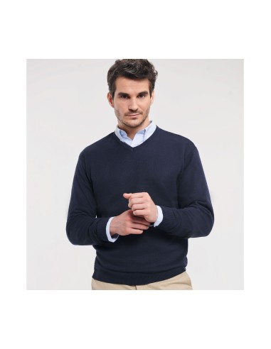 RUS-0R710M0-Mens V-Neck Knitted Pullover
